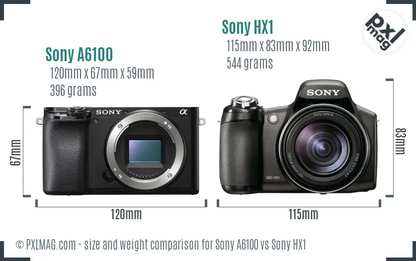 Sony A6100 vs Sony HX1 size comparison