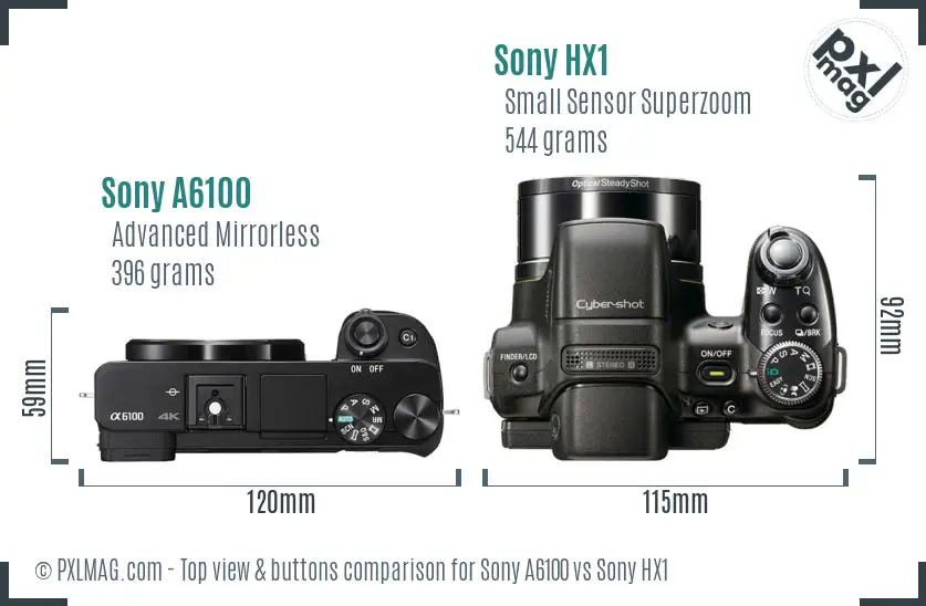 Sony A6100 vs Sony HX1 top view buttons comparison