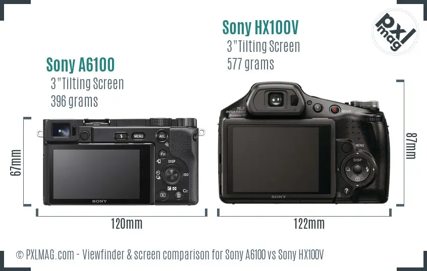 Sony A6100 vs Sony HX100V Screen and Viewfinder comparison