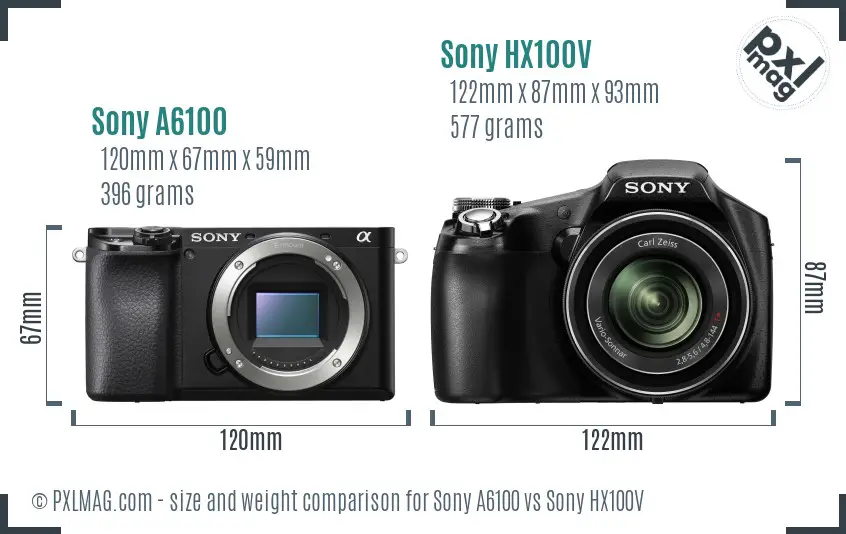 Sony A6100 vs Sony HX100V size comparison