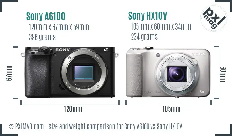 Sony A6100 vs Sony HX10V size comparison