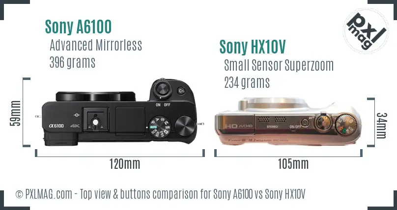 Sony A6100 vs Sony HX10V top view buttons comparison