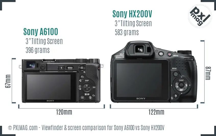 Sony A6100 vs Sony HX200V Screen and Viewfinder comparison