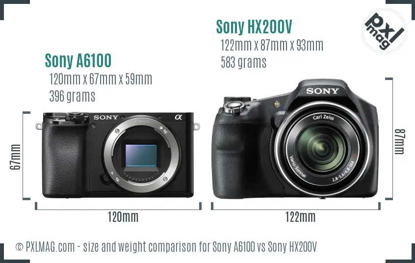 Sony A6100 vs Sony HX200V size comparison