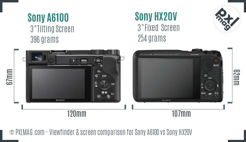 Sony A6100 vs Sony HX20V Screen and Viewfinder comparison