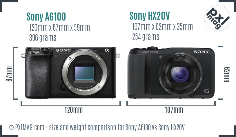 Sony A6100 vs Sony HX20V size comparison