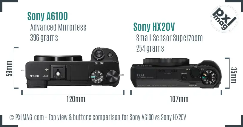 Sony A6100 vs Sony HX20V top view buttons comparison