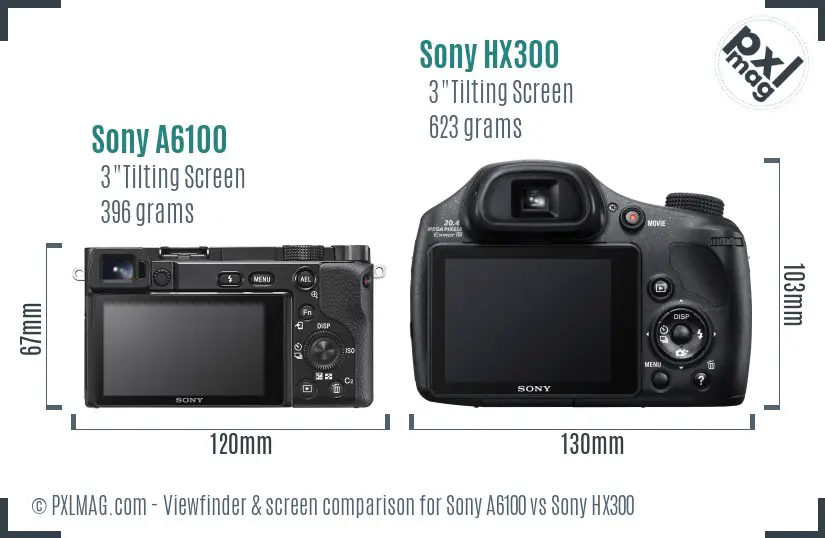Sony A6100 vs Sony HX300 Screen and Viewfinder comparison