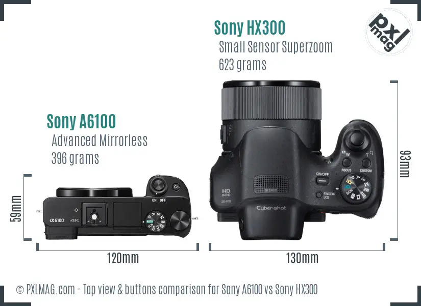 Sony A6100 vs Sony HX300 top view buttons comparison