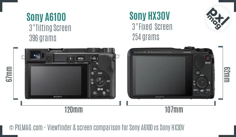 Sony A6100 vs Sony HX30V Screen and Viewfinder comparison