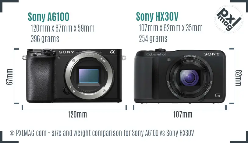 Sony A6100 vs Sony HX30V size comparison