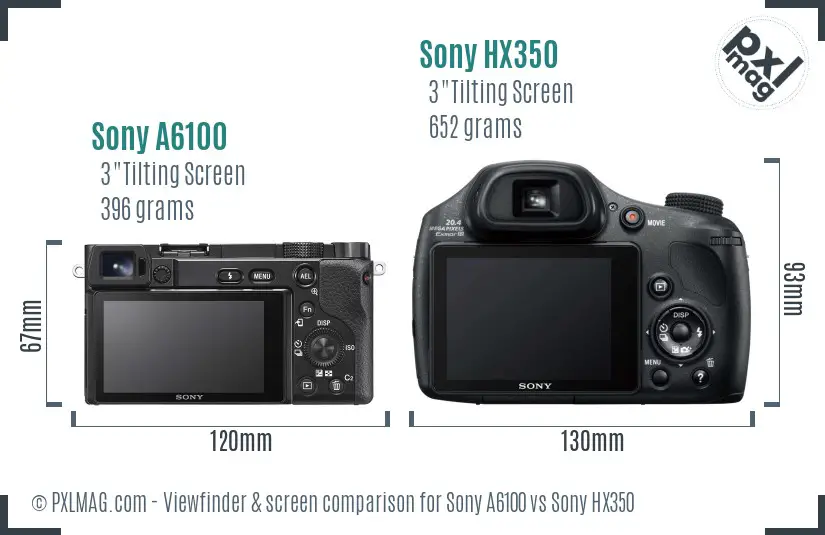 Sony A6100 vs Sony HX350 Screen and Viewfinder comparison