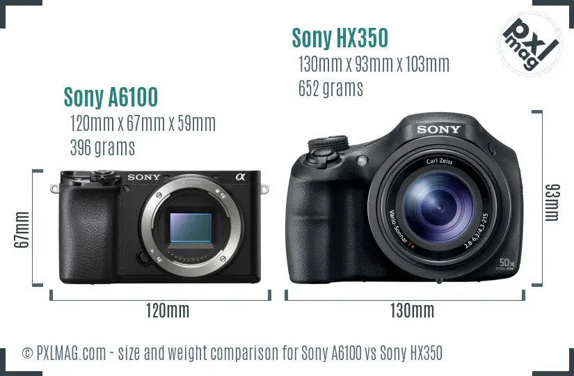 Sony A6100 vs Sony HX350 size comparison