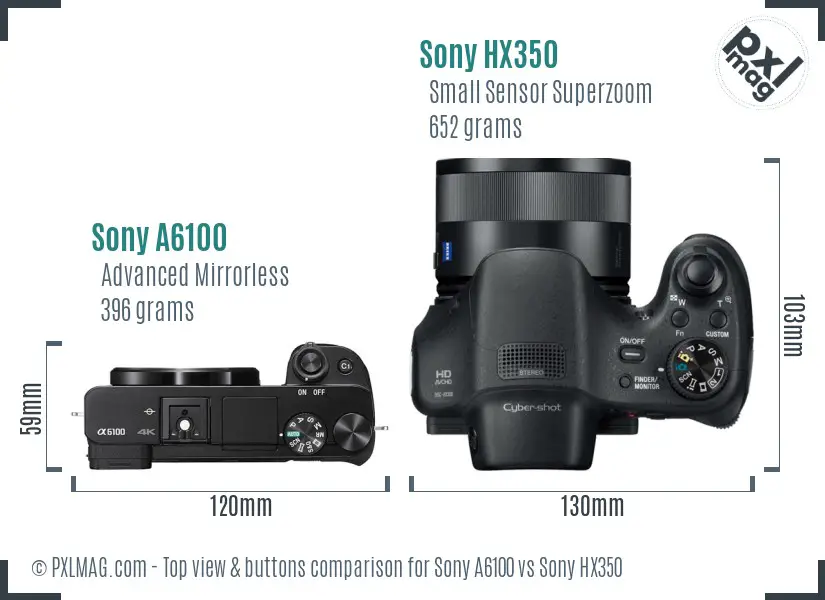 Sony A6100 vs Sony HX350 top view buttons comparison