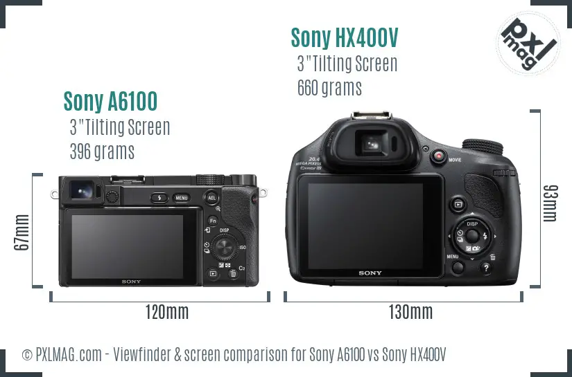 Sony A6100 vs Sony HX400V Screen and Viewfinder comparison