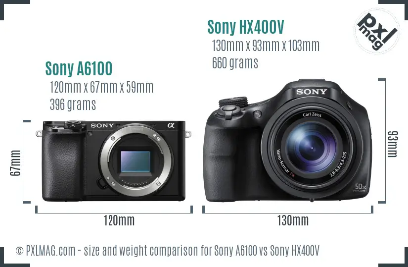Sony A6100 vs Sony HX400V size comparison