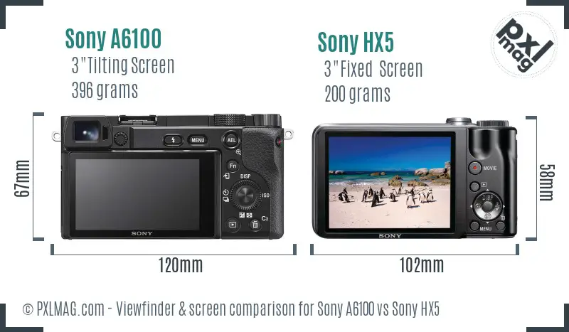 Sony A6100 vs Sony HX5 Screen and Viewfinder comparison
