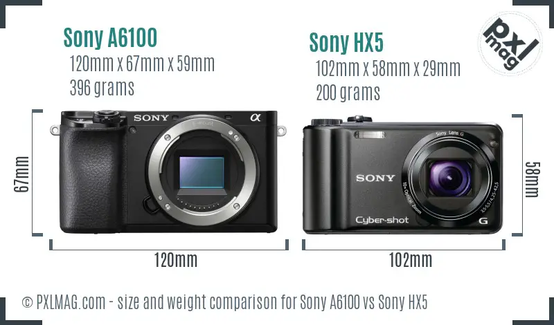 Sony A6100 vs Sony HX5 size comparison
