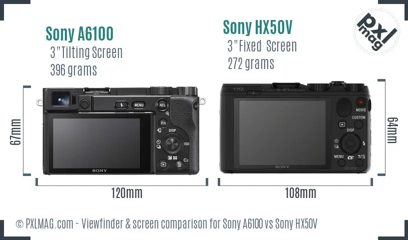 Sony A6100 vs Sony HX50V Screen and Viewfinder comparison