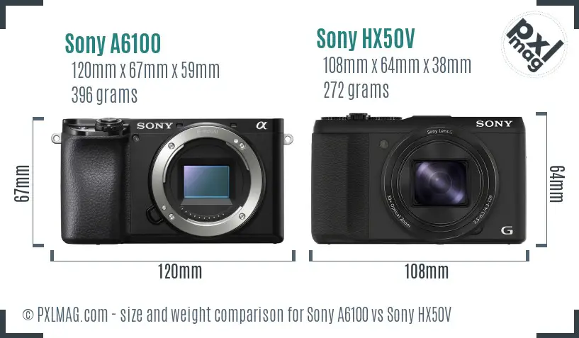 Sony A6100 vs Sony HX50V size comparison