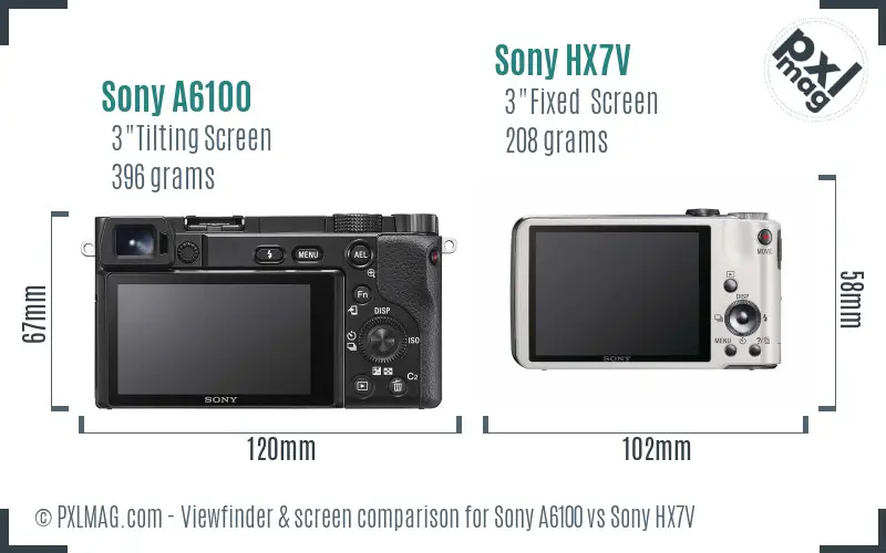 Sony A6100 vs Sony HX7V Screen and Viewfinder comparison