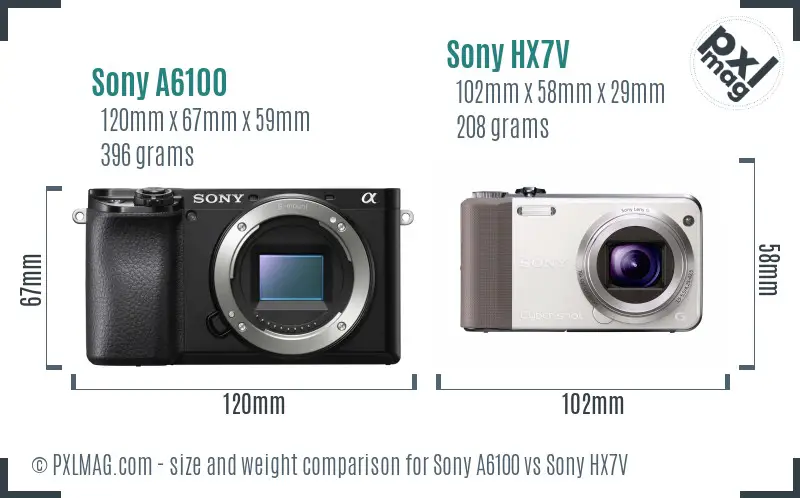 Sony A6100 vs Sony HX7V size comparison
