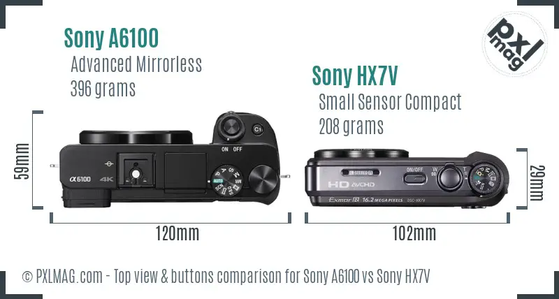 Sony A6100 vs Sony HX7V top view buttons comparison