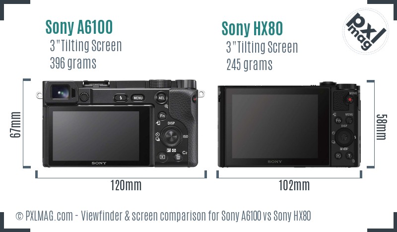 Sony A6100 vs Sony HX80 Screen and Viewfinder comparison