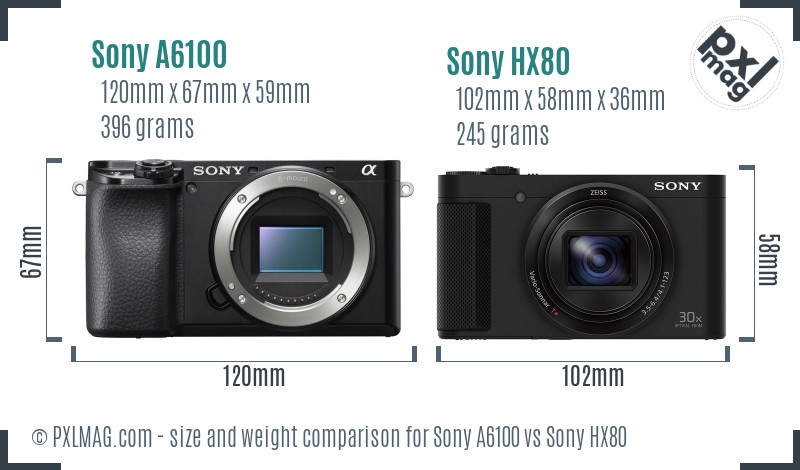 Sony A6100 vs Sony HX80 size comparison