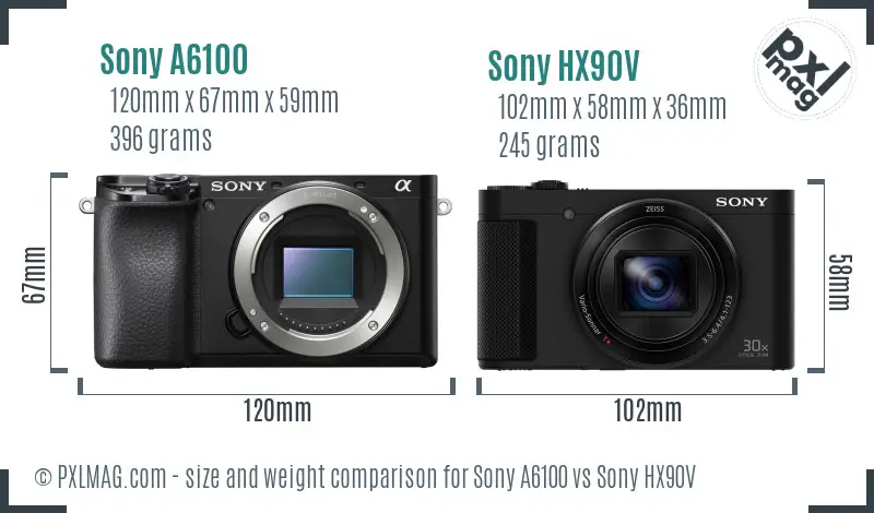 Sony A6100 vs Sony HX90V size comparison