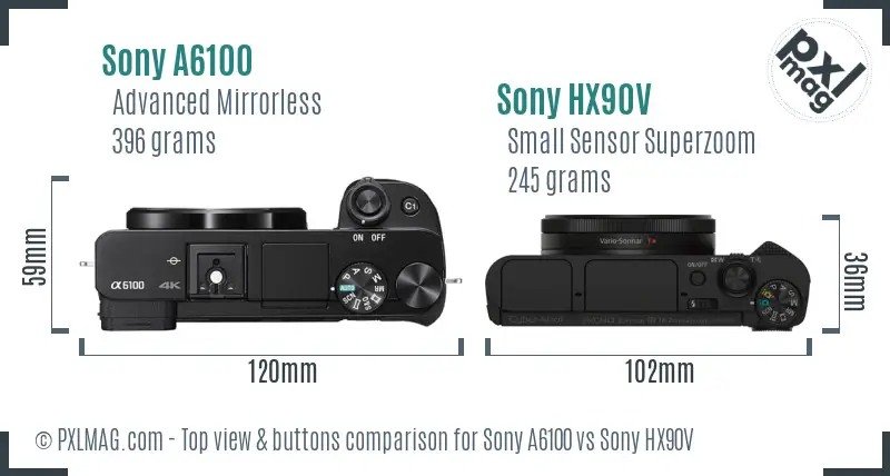Sony A6100 vs Sony HX90V top view buttons comparison