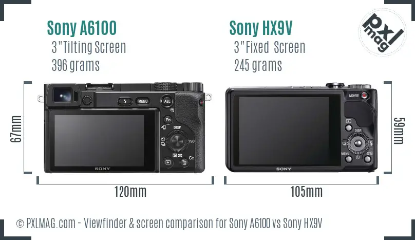 Sony A6100 vs Sony HX9V Screen and Viewfinder comparison