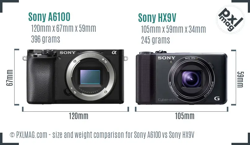 Sony A6100 vs Sony HX9V size comparison