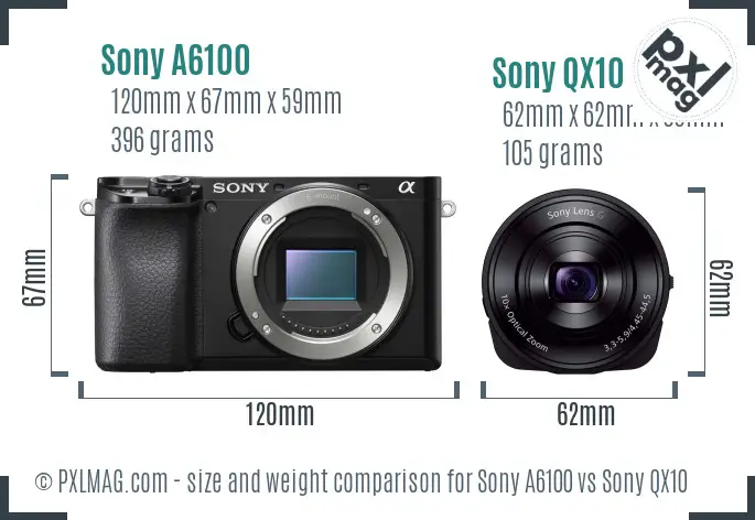 Sony A6100 vs Sony QX10 size comparison