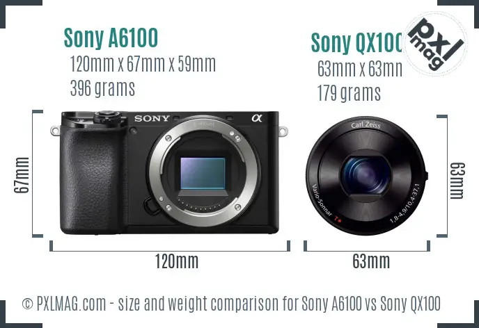 Sony A6100 vs Sony QX100 size comparison