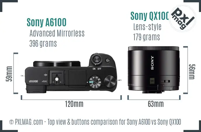 Sony A6100 vs Sony QX100 top view buttons comparison
