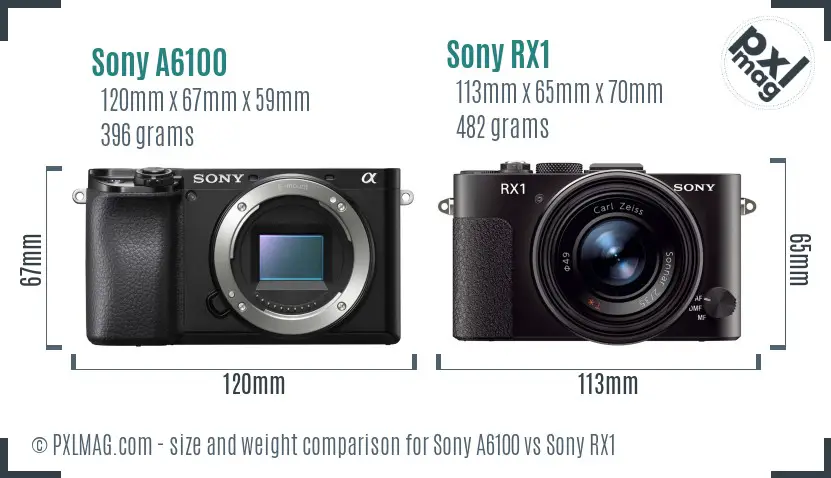 Sony A6100 vs Sony RX1 size comparison