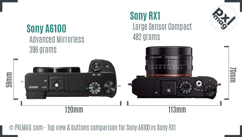 Sony A6100 vs Sony RX1 top view buttons comparison