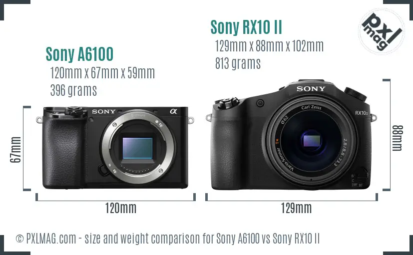 Sony A6100 vs Sony RX10 II size comparison