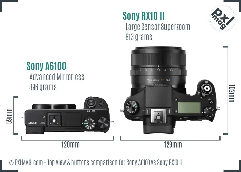 Sony A6100 vs Sony RX10 II top view buttons comparison