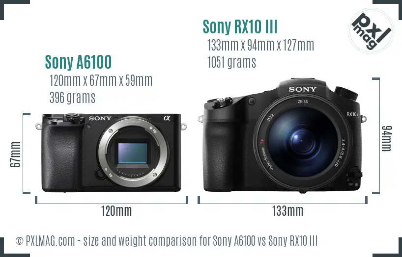 Sony A6100 vs Sony RX10 III size comparison