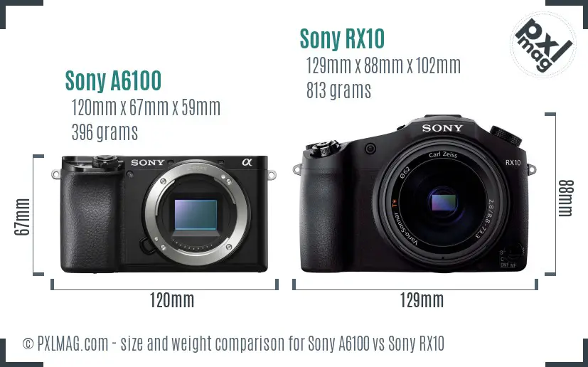 Sony A6100 vs Sony RX10 size comparison