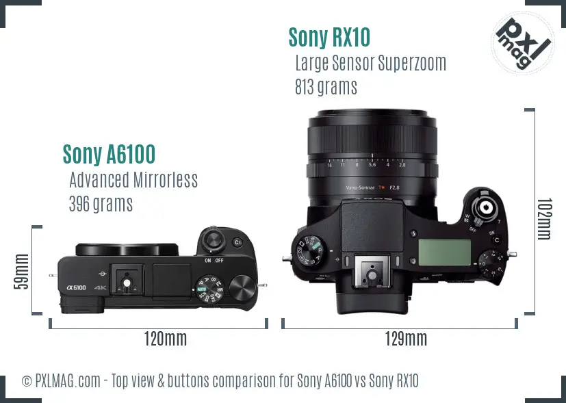 Sony A6100 vs Sony RX10 top view buttons comparison