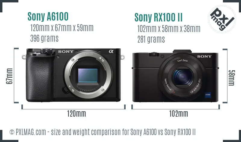 Sony A6100 vs Sony RX100 II size comparison
