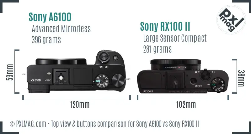 Sony A6100 vs Sony RX100 II top view buttons comparison