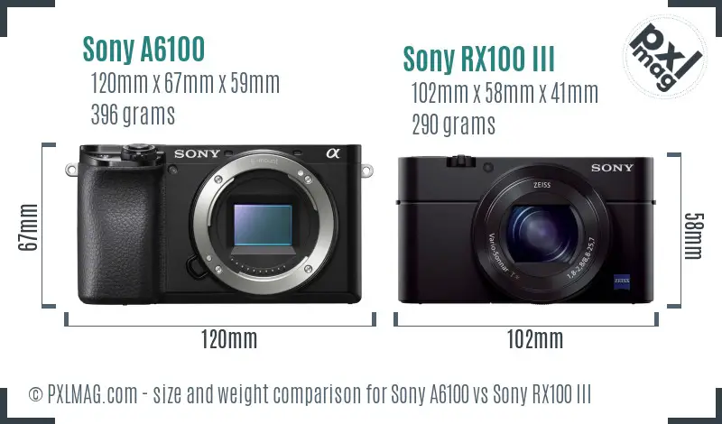 Sony A6100 vs Sony RX100 III size comparison