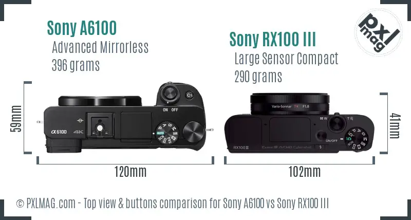 Sony A6100 vs Sony RX100 III top view buttons comparison