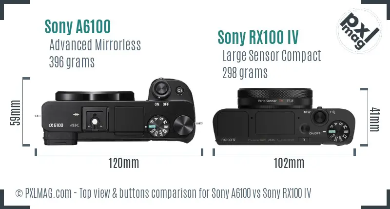 Sony A6100 vs Sony RX100 IV top view buttons comparison