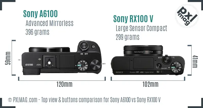 Sony A6100 vs Sony RX100 V top view buttons comparison