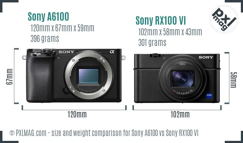 Sony A6100 vs Sony RX100 VI size comparison